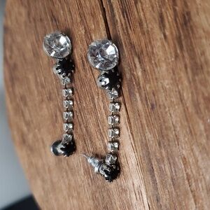 Onyx crystal dangle earrings estate E766